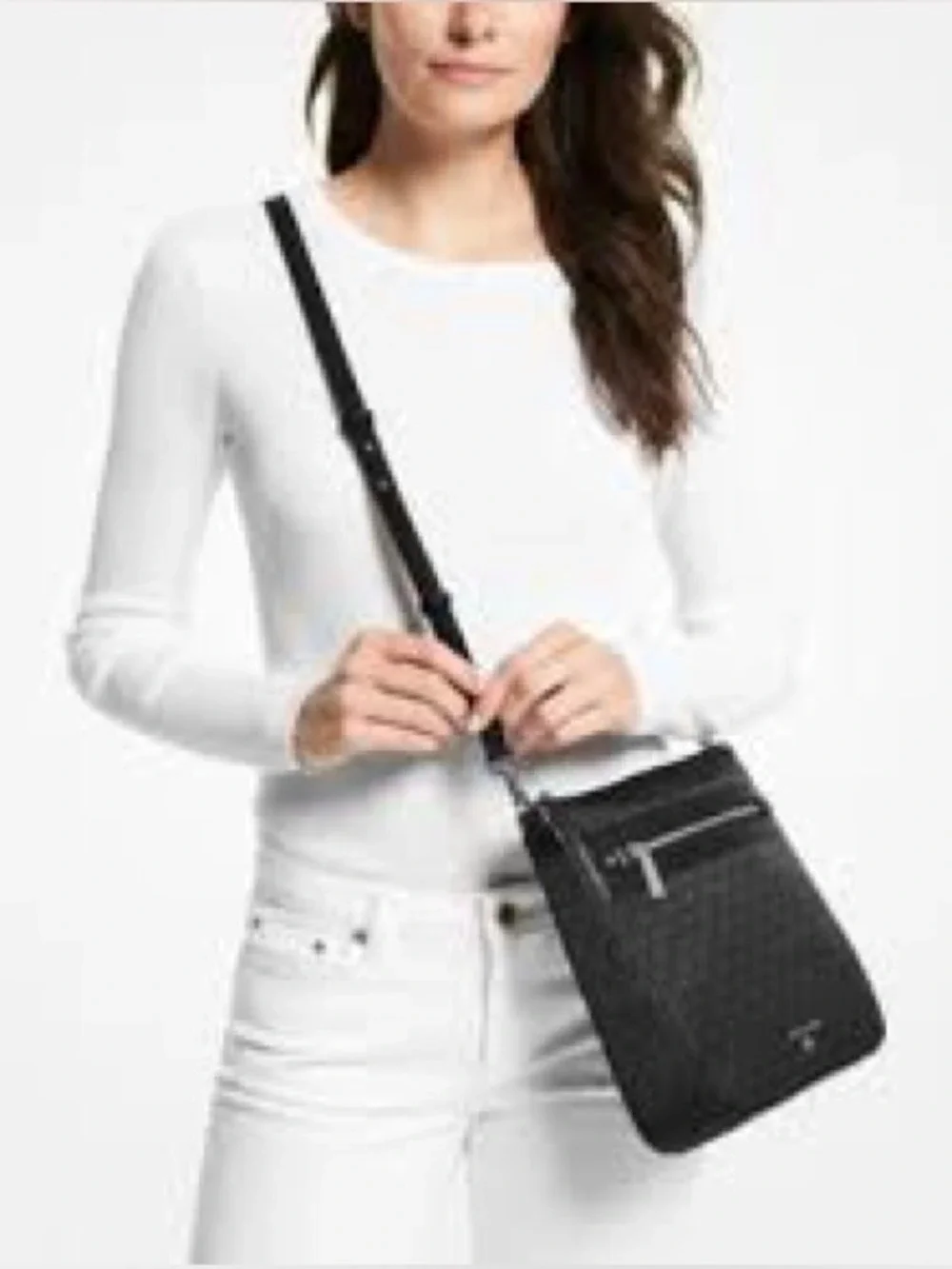 Michael Kors Jet Set Charm Crossbody Bag L Zip Card Case Wallet Set Black